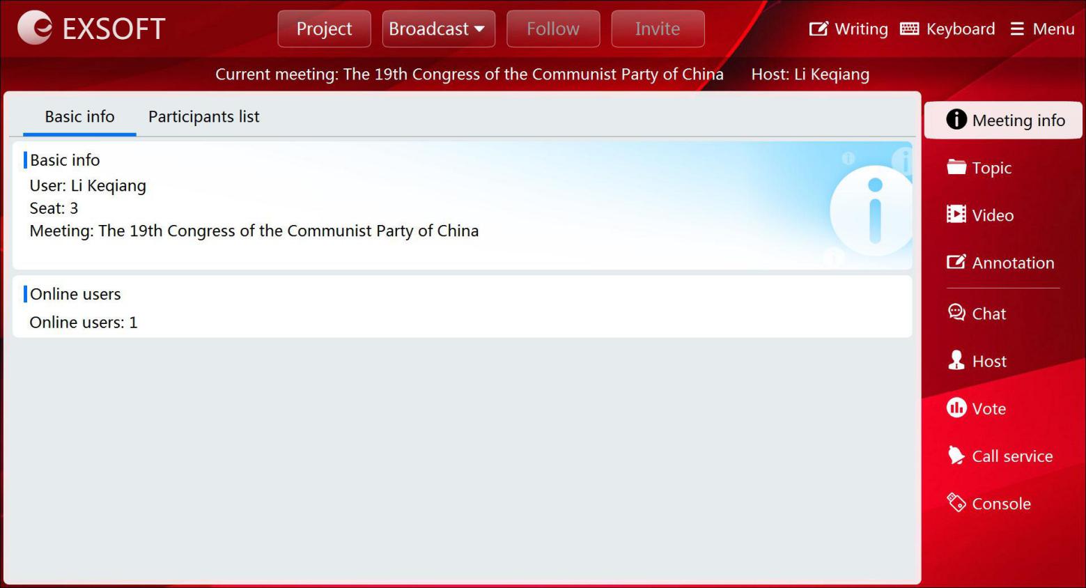 Main interface of participant side